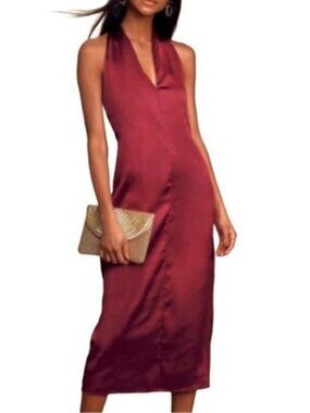 Jason Wu Oxblood Silky Satin Halter Slip Midi Dress size Large